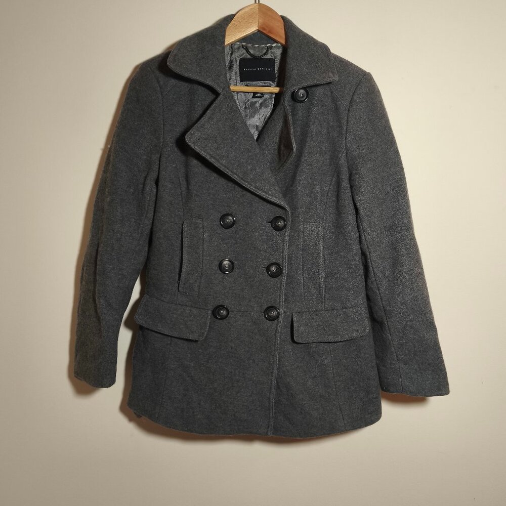 Banana Republic Double Breasted Pea Coat sz M Gray Italian Wool Classic Preppy - Picture 1 of 10